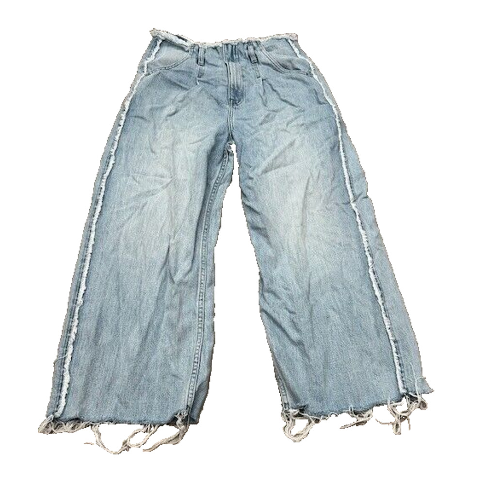 NWOT Pistola Super Wide Leg Jeans Baggy Raw Hem High Rise‎ Light Wash Size 27